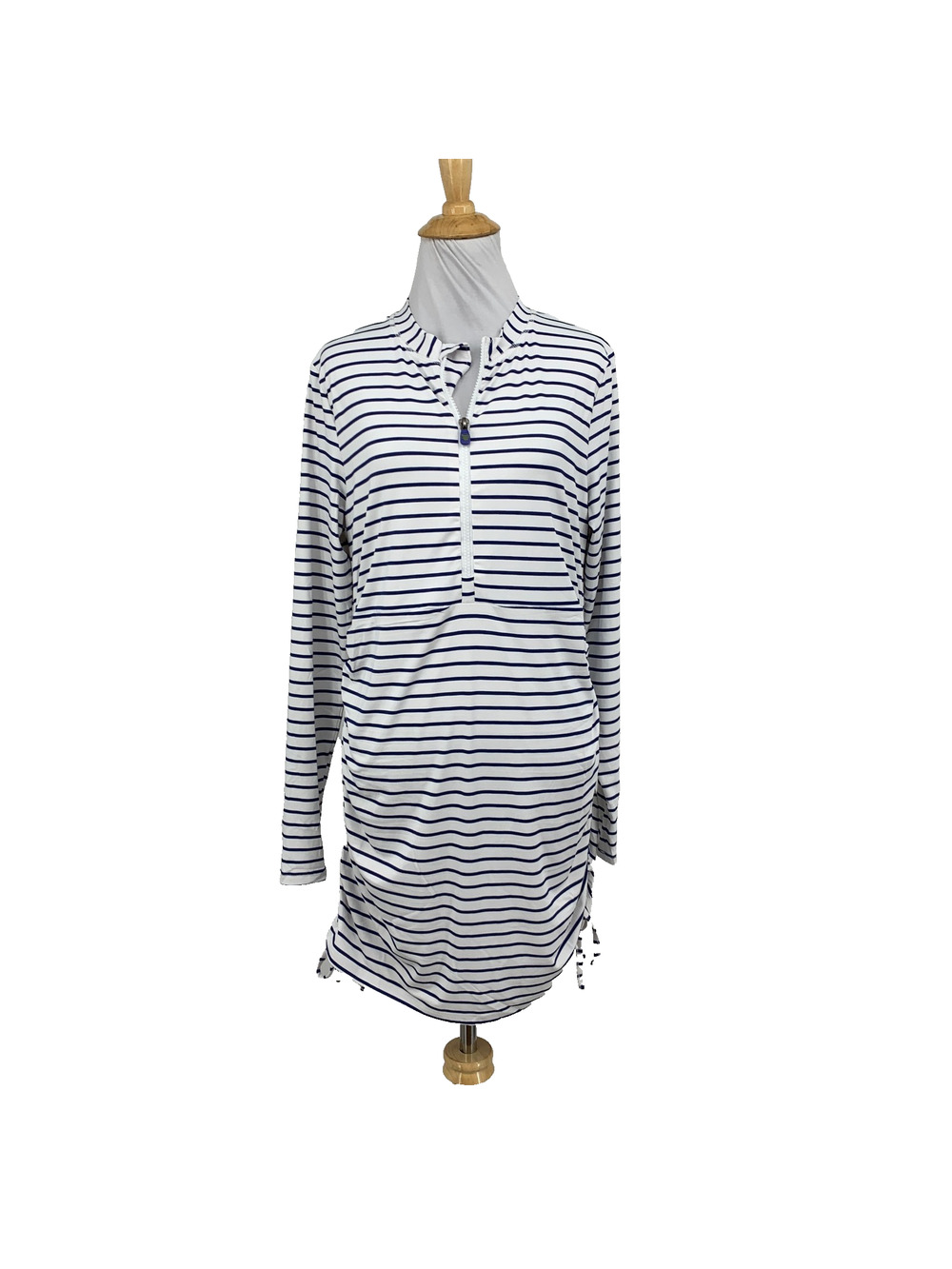 Banana Boat Dress Womens S Small White Navy Adjustable Long Sleeve UPF 50 Swim